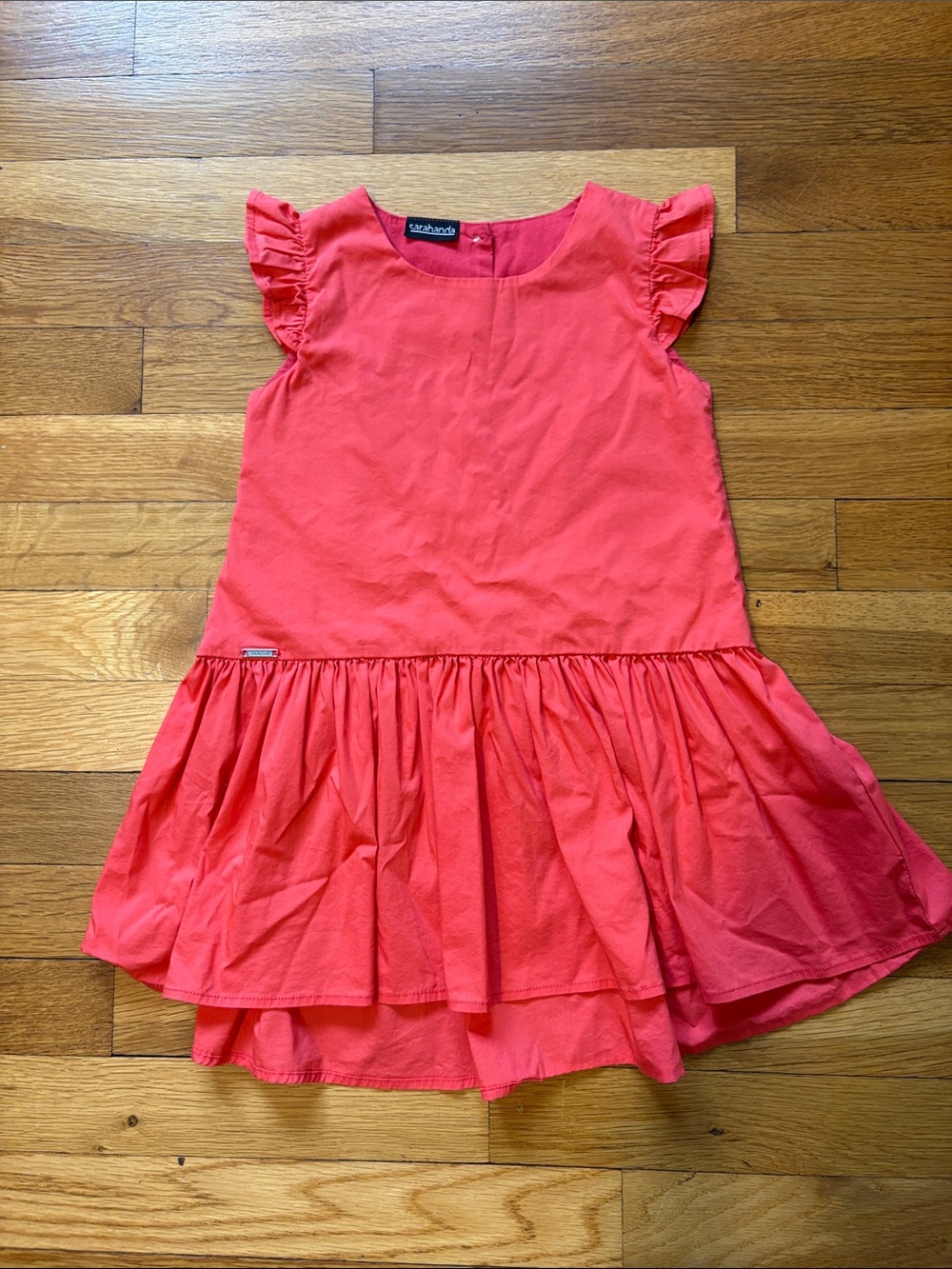 Coral Sarabanda dress 4t with raffled cap sleeves , designed in Italy